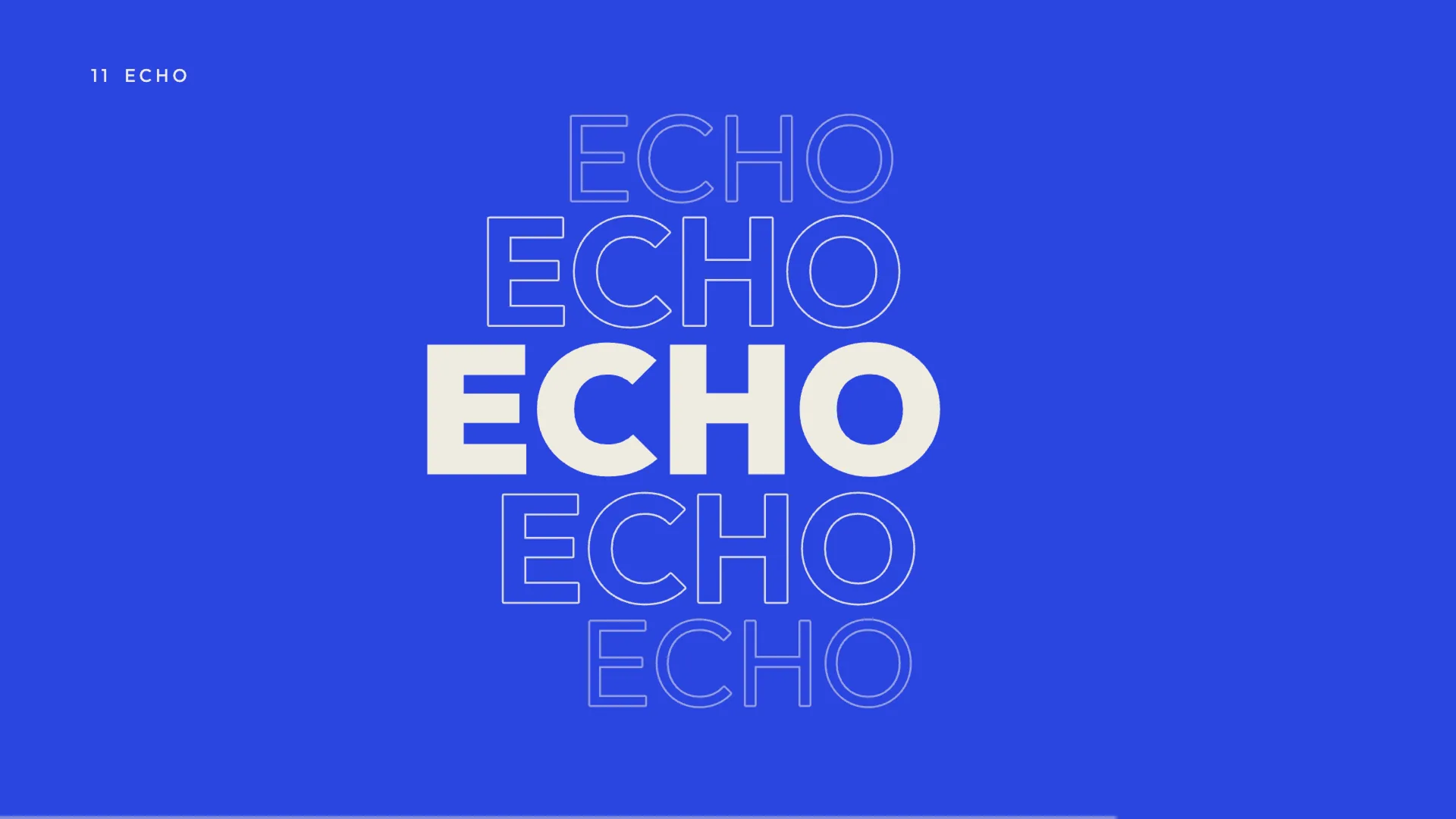 The word ECHO stacked in solid and outlined type on a blue background